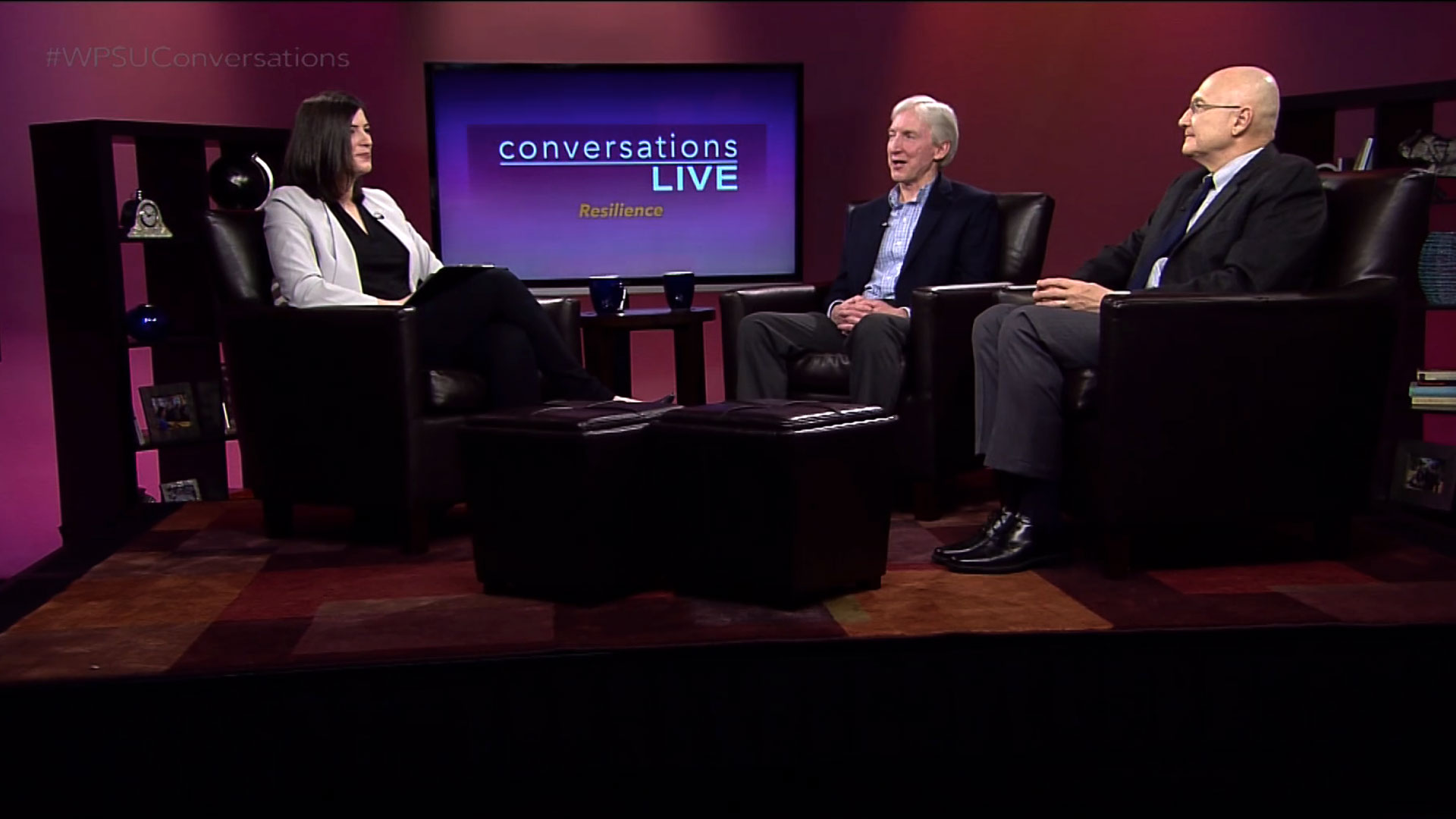 Host Lindsey Fenton and guests on the set of Conversations Live