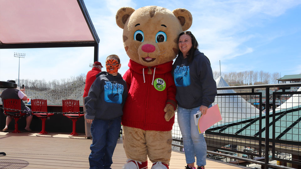 Daniel Tiger with guests at Atloona Curve game