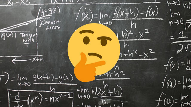 thinking emoji over math equations written on chalk board