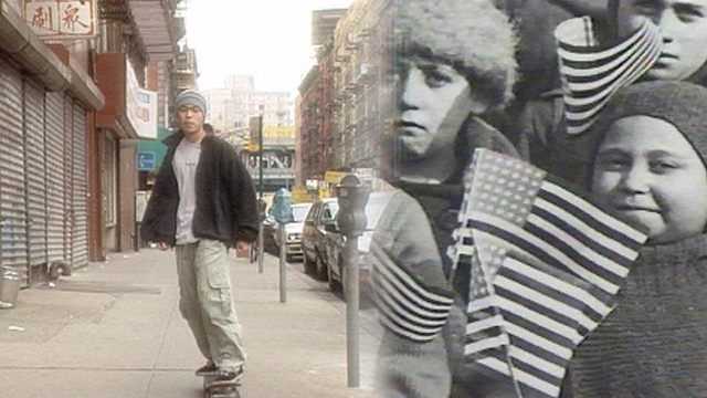 image of a teen on a skateboard blended with an old photo