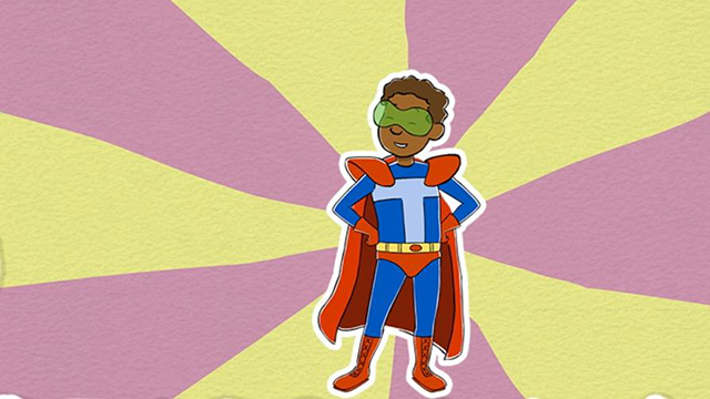 cartoon boy in a superhero costume