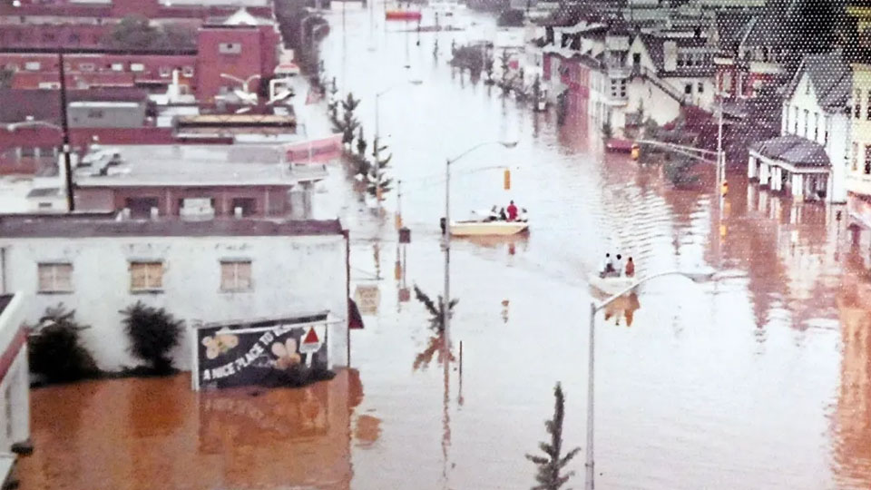 flooded streets after Hurricane Agnes
