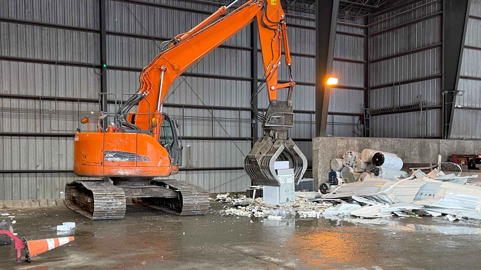 Scrap metal being crushed