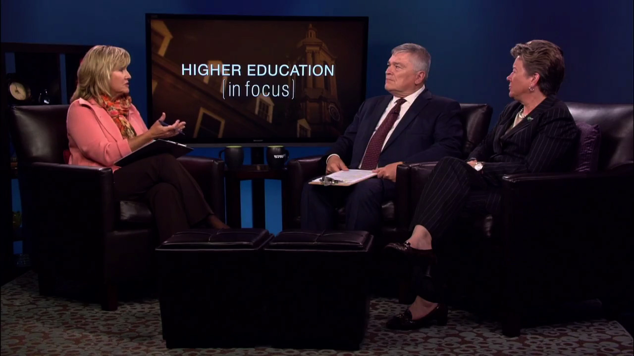 Patty Satalia, Eric Baron and Sandy Barbour on the set of HIgher Education in Focus