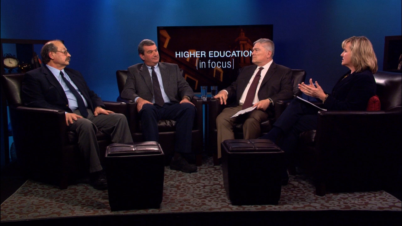 Patty Satalia and Eric Baron with guests Al Maryasovsky and Black on the set of Higher Education in Focus