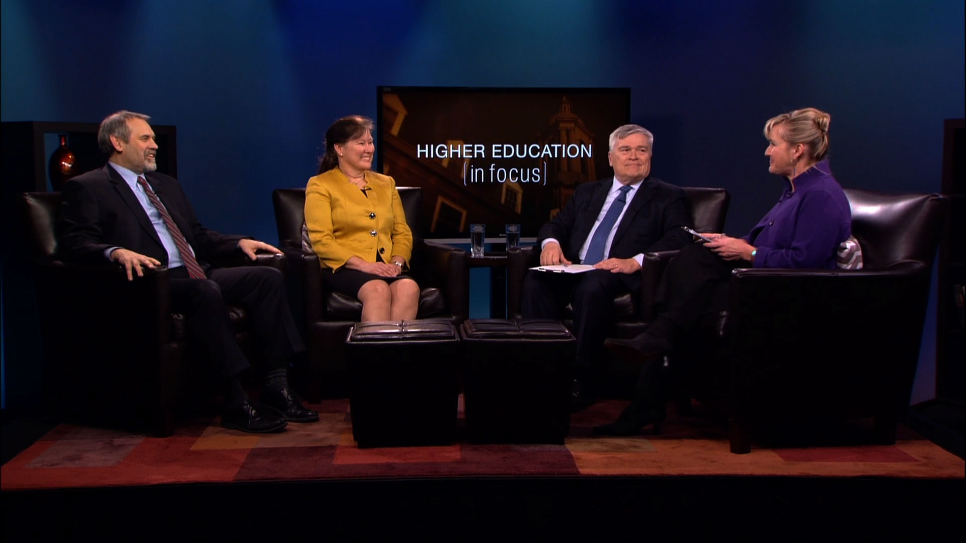 Renata S. Engel and David Christiansen with Eric Baron and Patty Satalia on the set of Higher Education in Focus