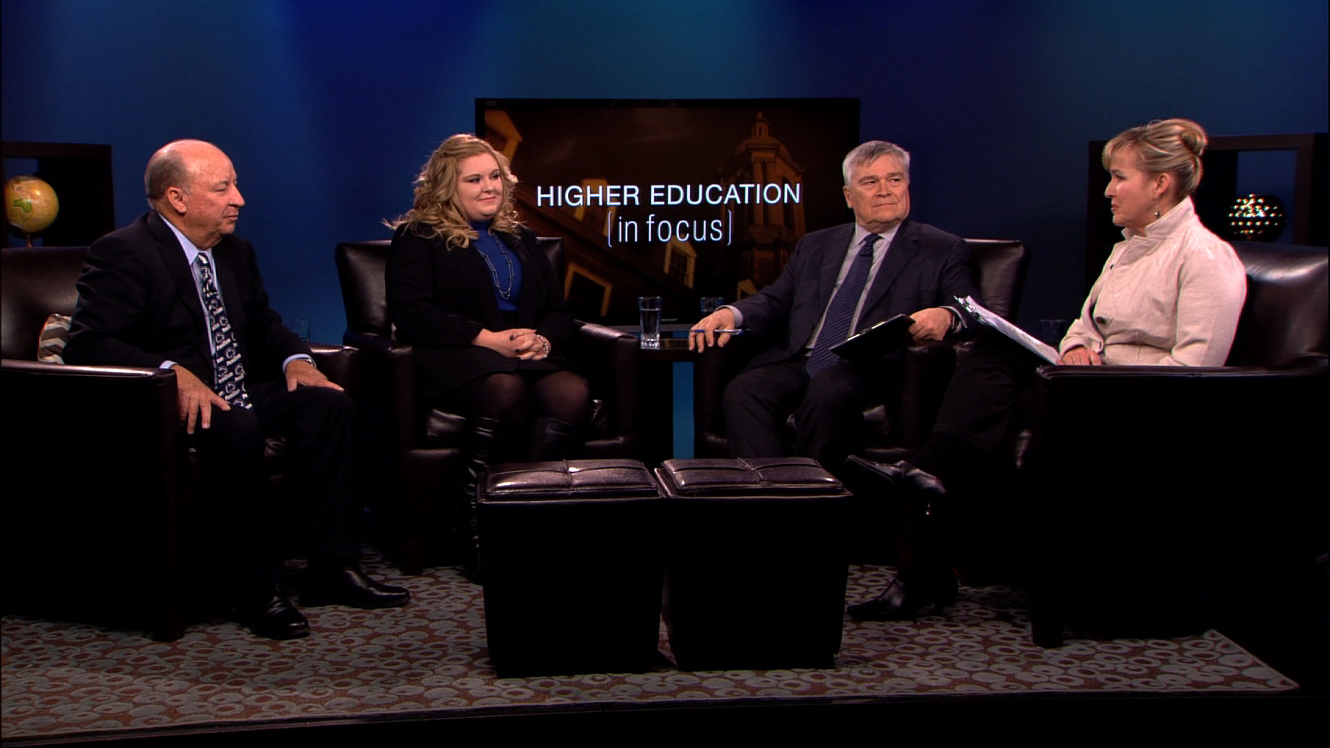 Steve Sheetz, Loretta Zeth, Eric Baron and Patty Satalia on the set of Higher Education in Focus