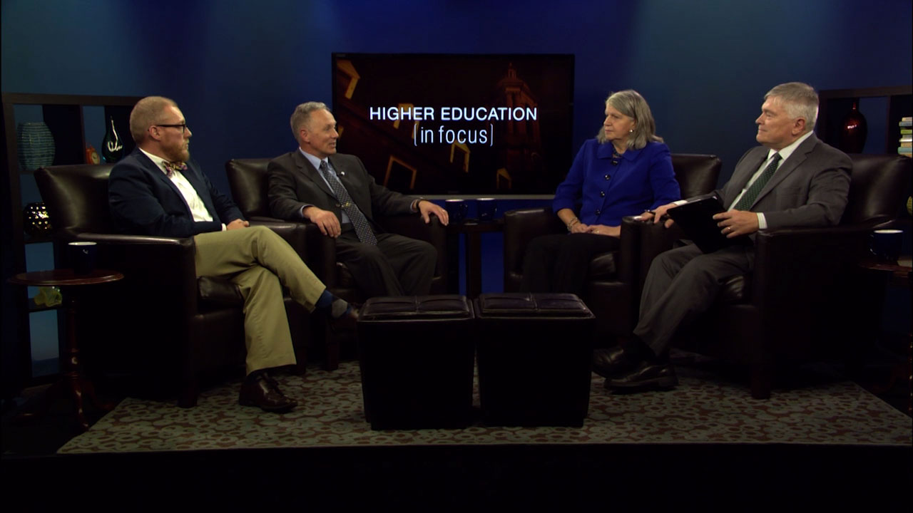 Eric Barron and guests on the set of Higher Education in Focus