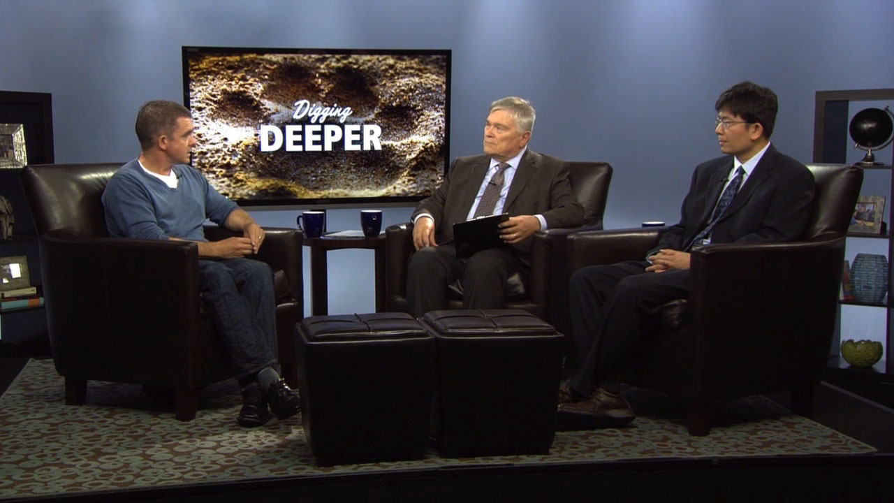Penn State President Eric Barron and guests on the set of Digging Deeper