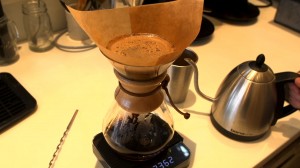 Coffee being filtered into a pot