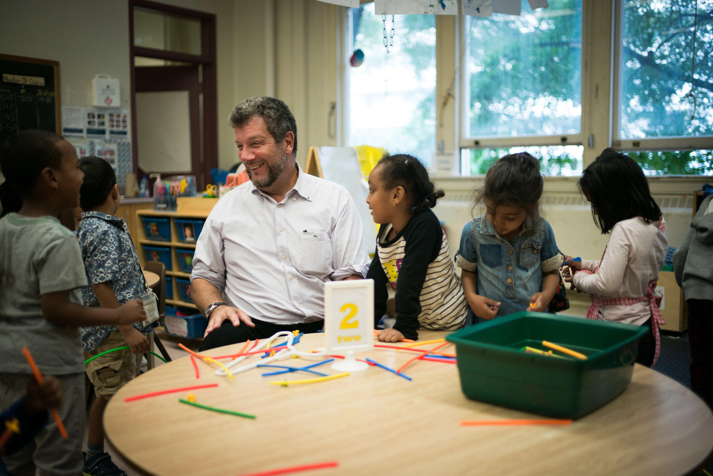 Principal David Crichton, with students at Rose Avenue Public School in Toronto, Ontario, Canada.