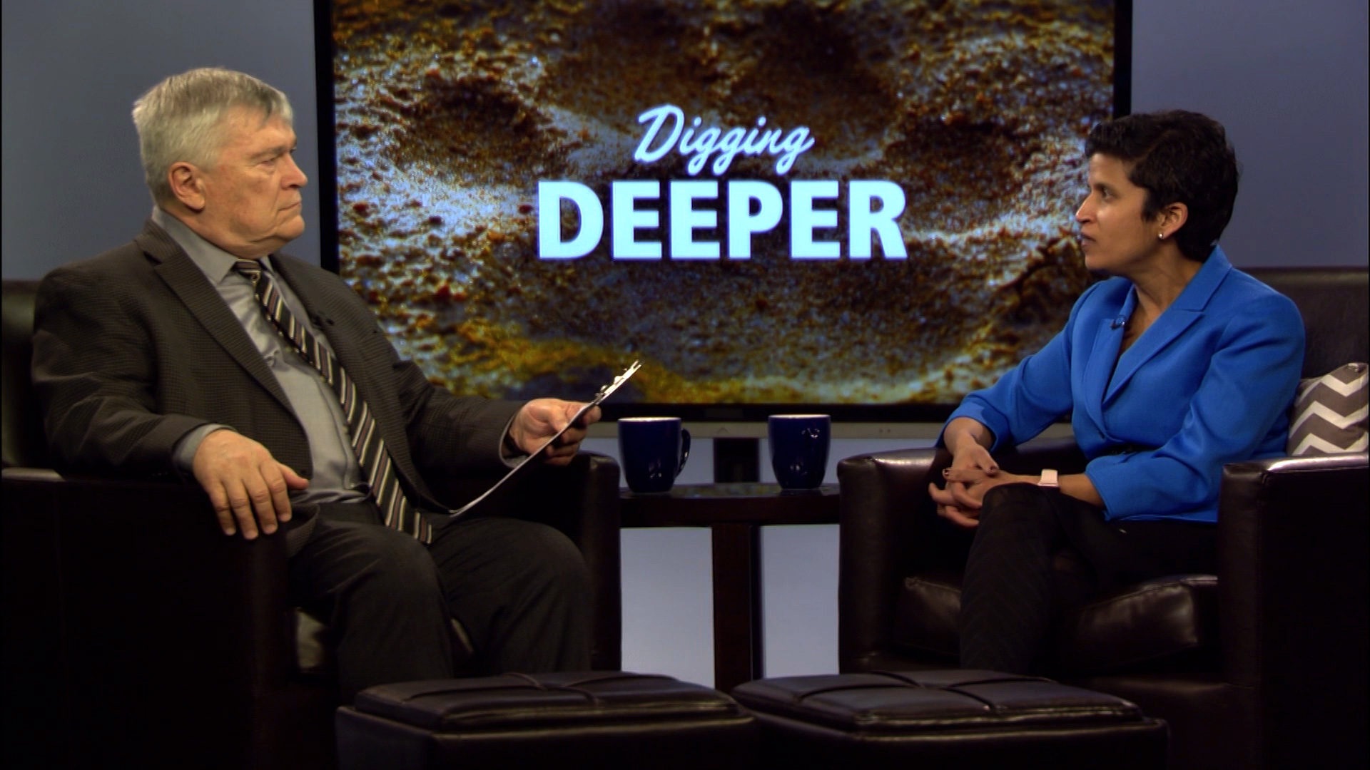 Eric Barrona and Shoba Sivaprasad on the set of Digging Deeper