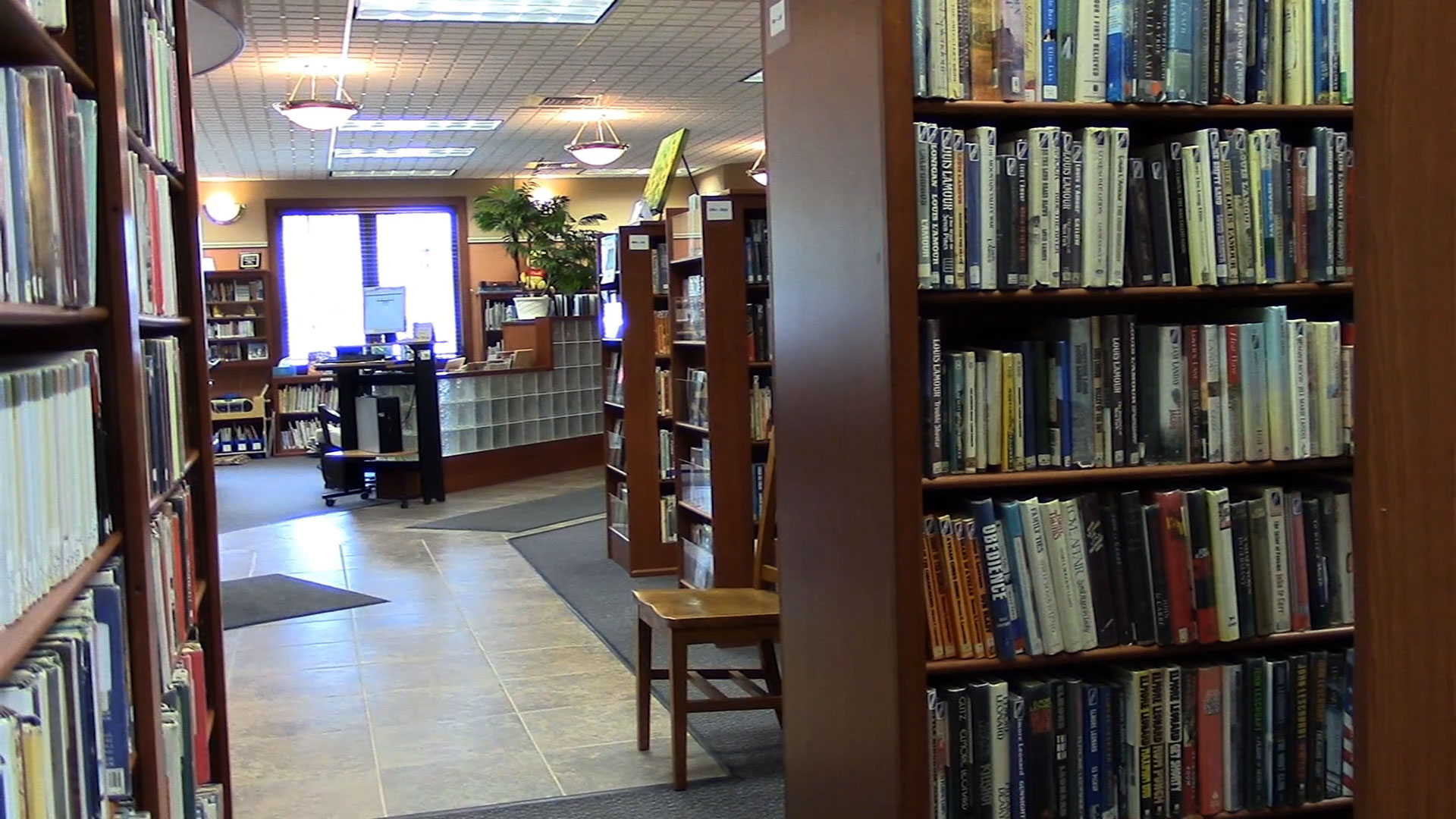 Book stacks in the S W Smith Memorial Library