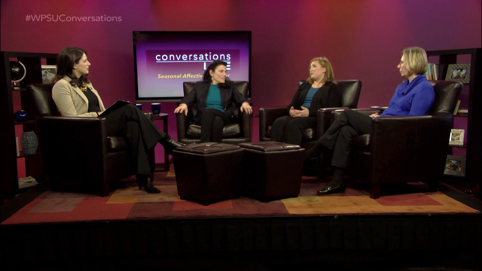 Host Lindsey Fenton and guests on the set of Conversations Live