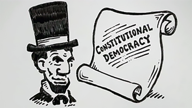 cartoon of Lincoln with constitution