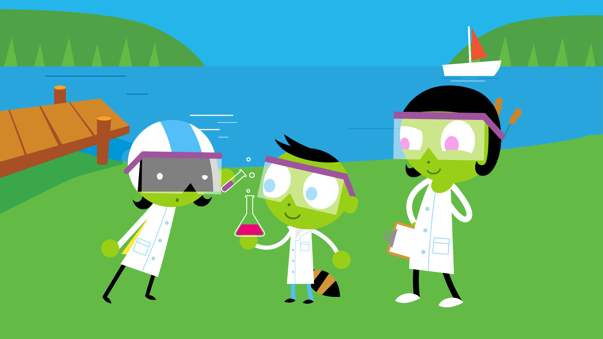 PBS Kids characters dressed as scientists