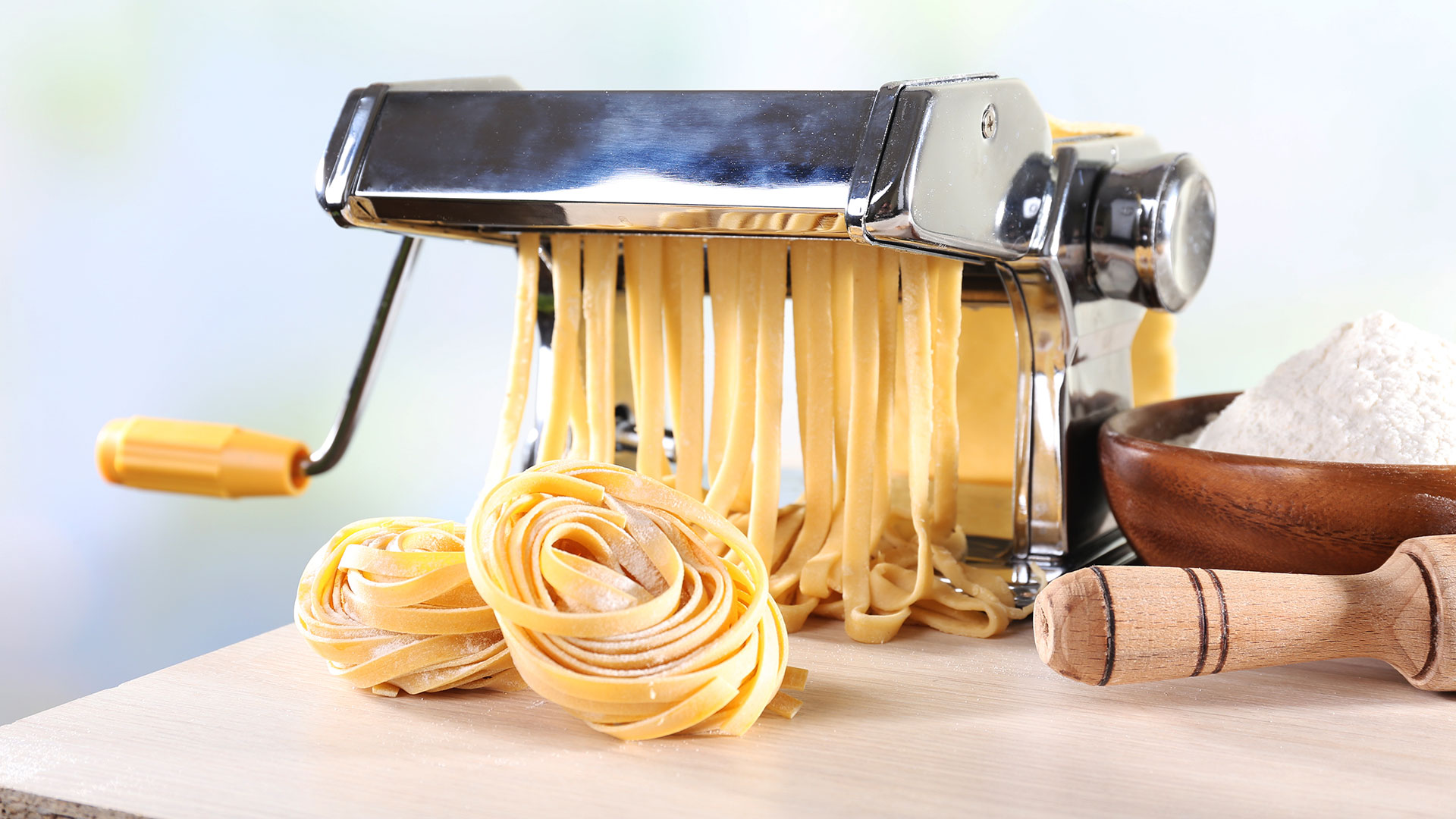 noodles coming out pasta machine
