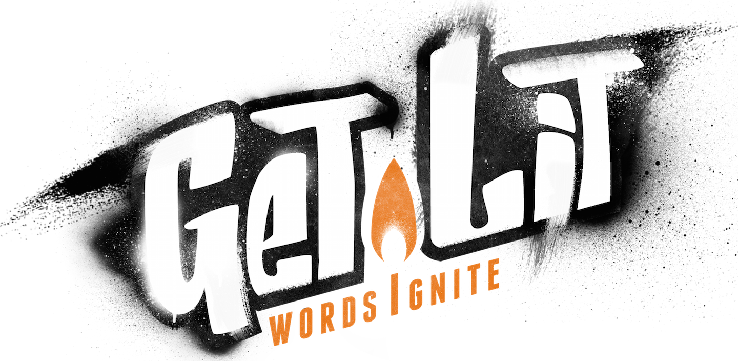 The words "Get Lit" in a graffiti style with a flame in the middle.