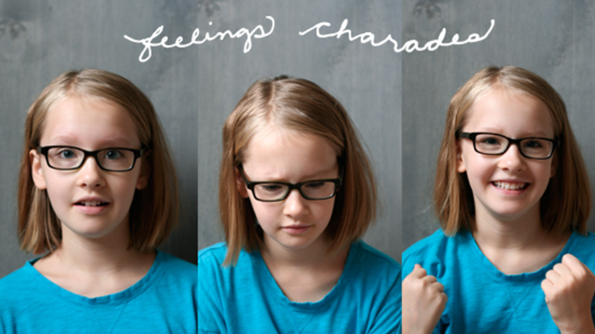 A girl showing different emotions through charades.