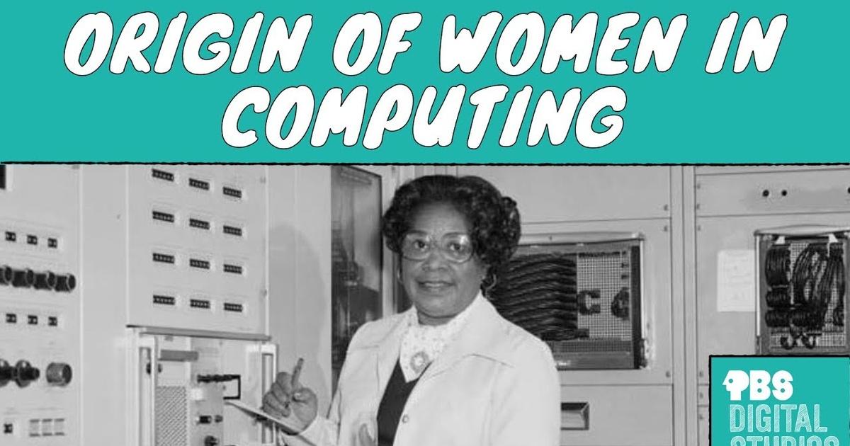 A black-and-white picture of Mary Jackson in front of a computer.