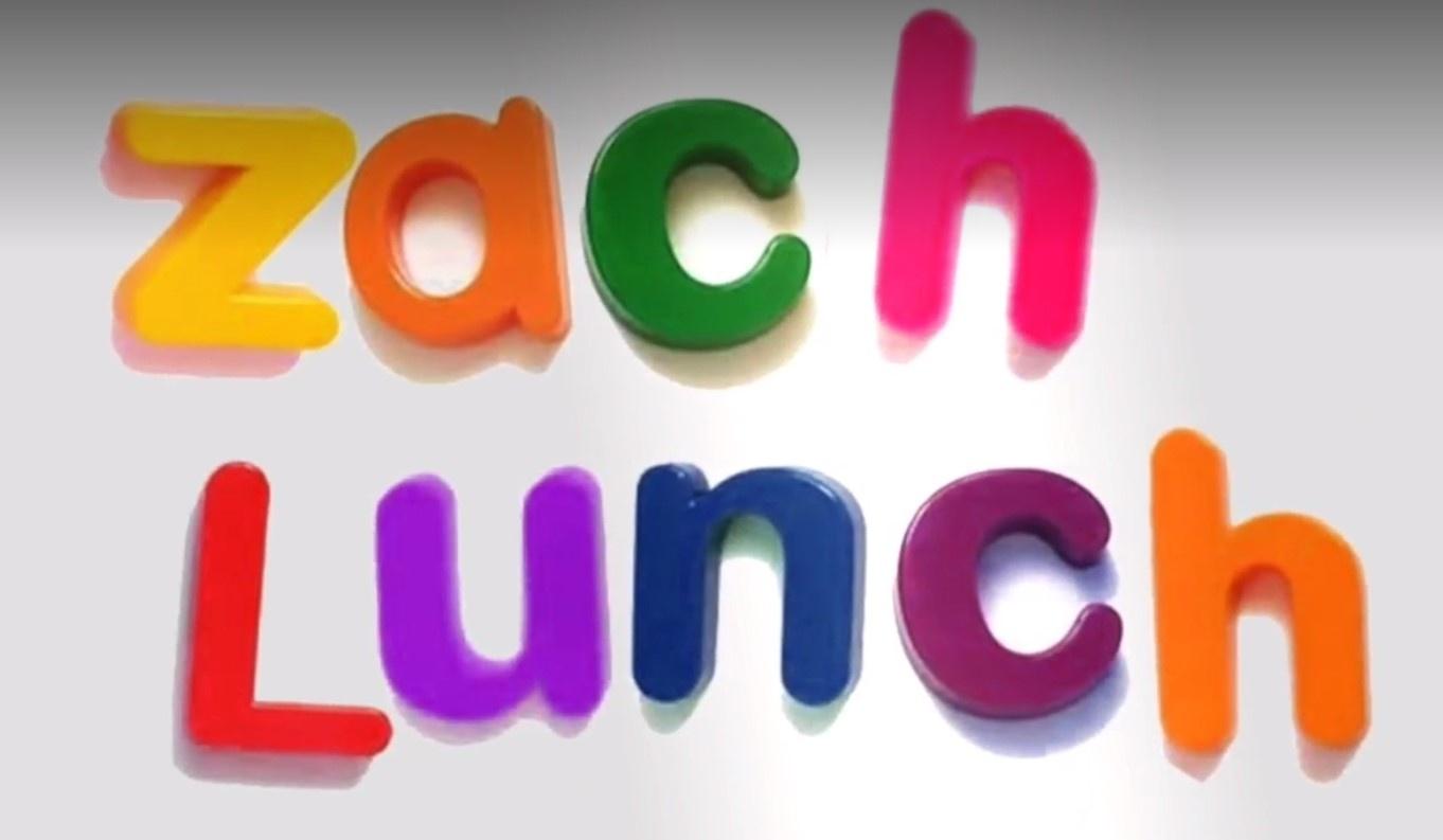 Magnetic letters spelling "zach lunch."