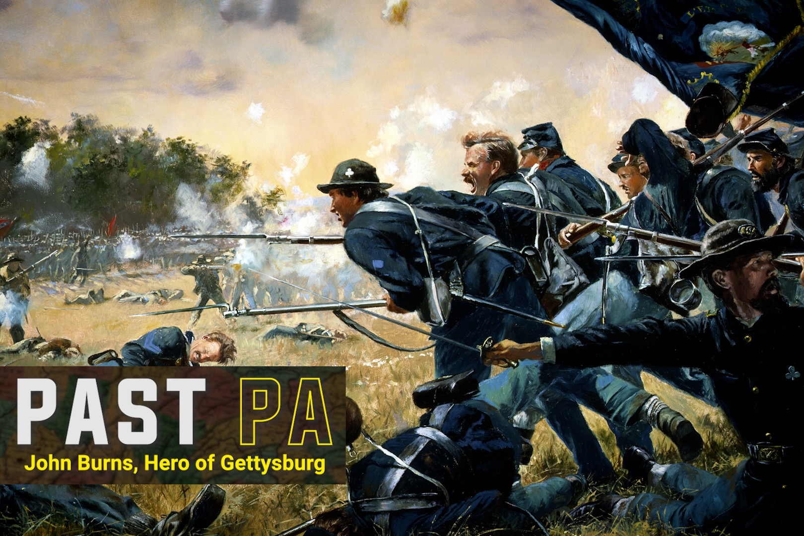 A painting of Union troops fighting during the Civil War.