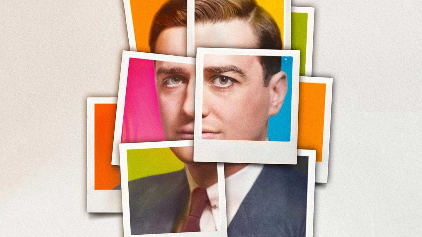 Collage of polaroid photos creating a man's face.